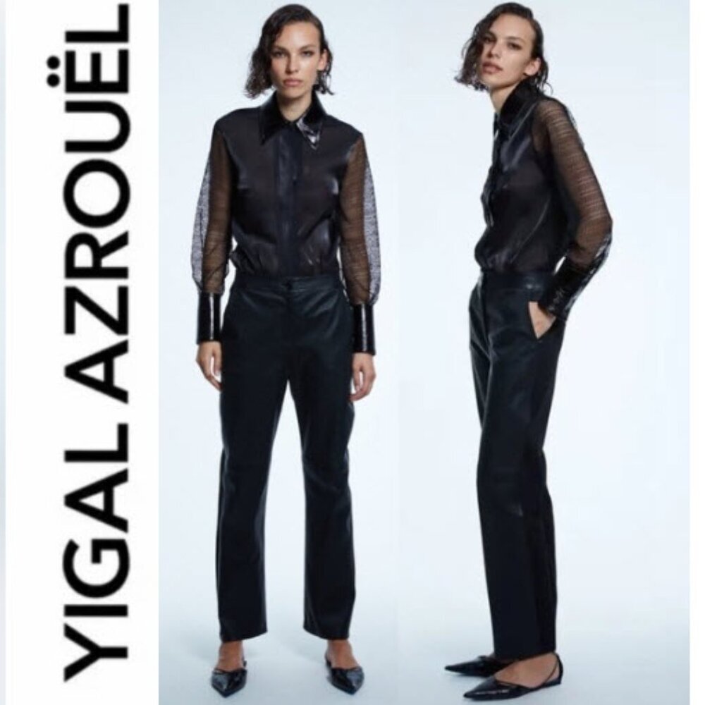 Yigal Azrouel Black Leather Straight-Leg Pants size 8 large